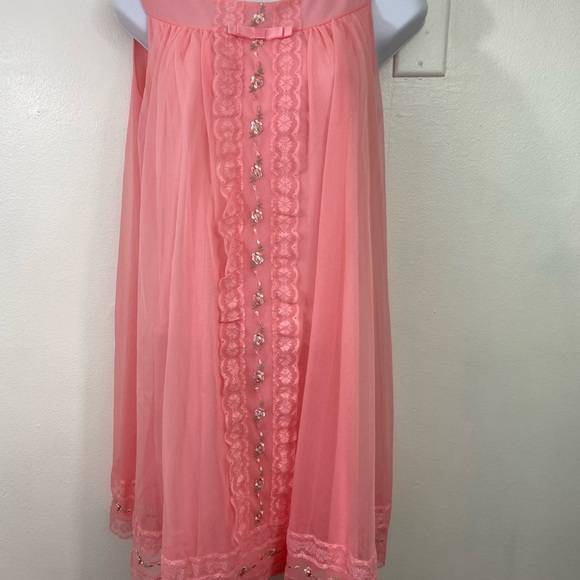 VTG Shadowline S Pink Peach Nylon Lace Nightgown Robe Lingerie Peignoir Sheer - Picture 2 of 12